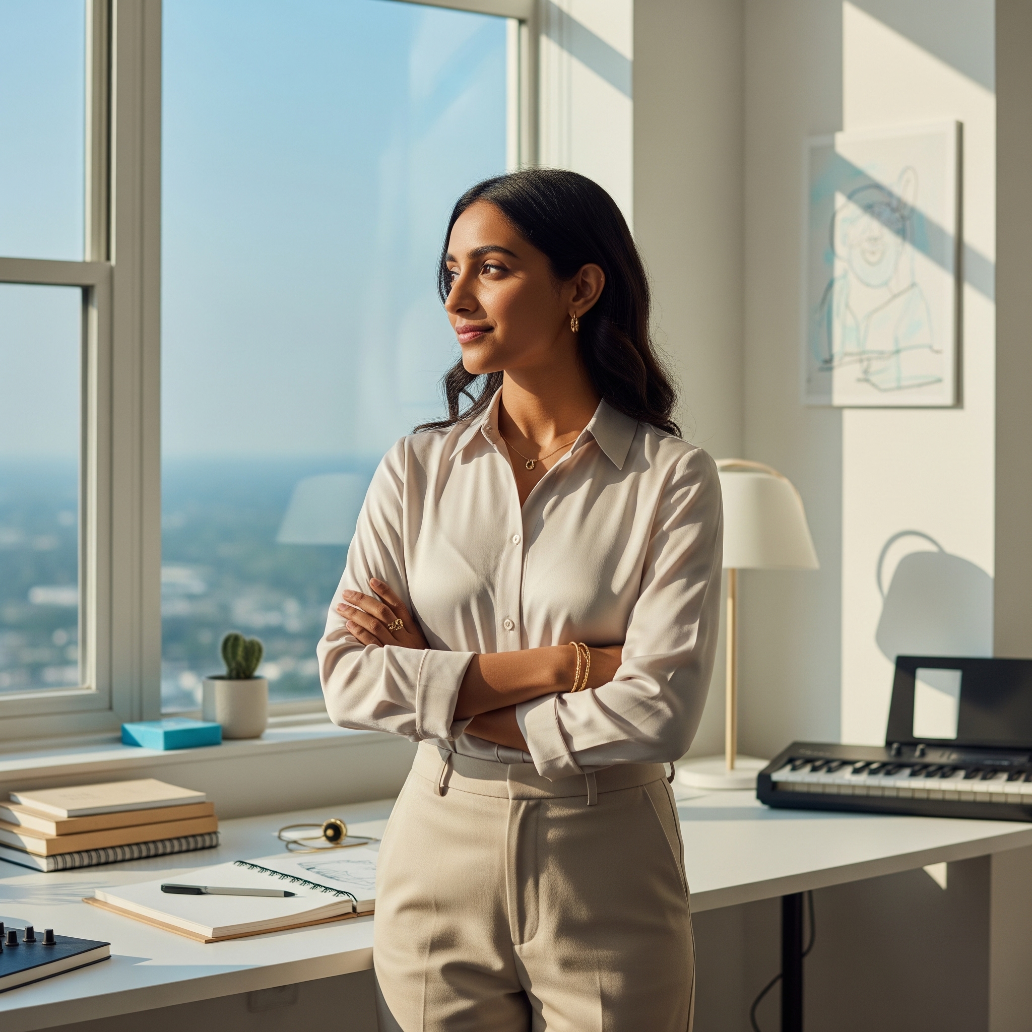 Creative entrepreneur thoughtfully planning in a modern workspace